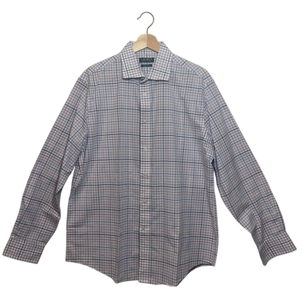 Lauren Ralph Lauren Mens Regular Fit Supima Cotton Plaid Dress Shirt Blue Purple